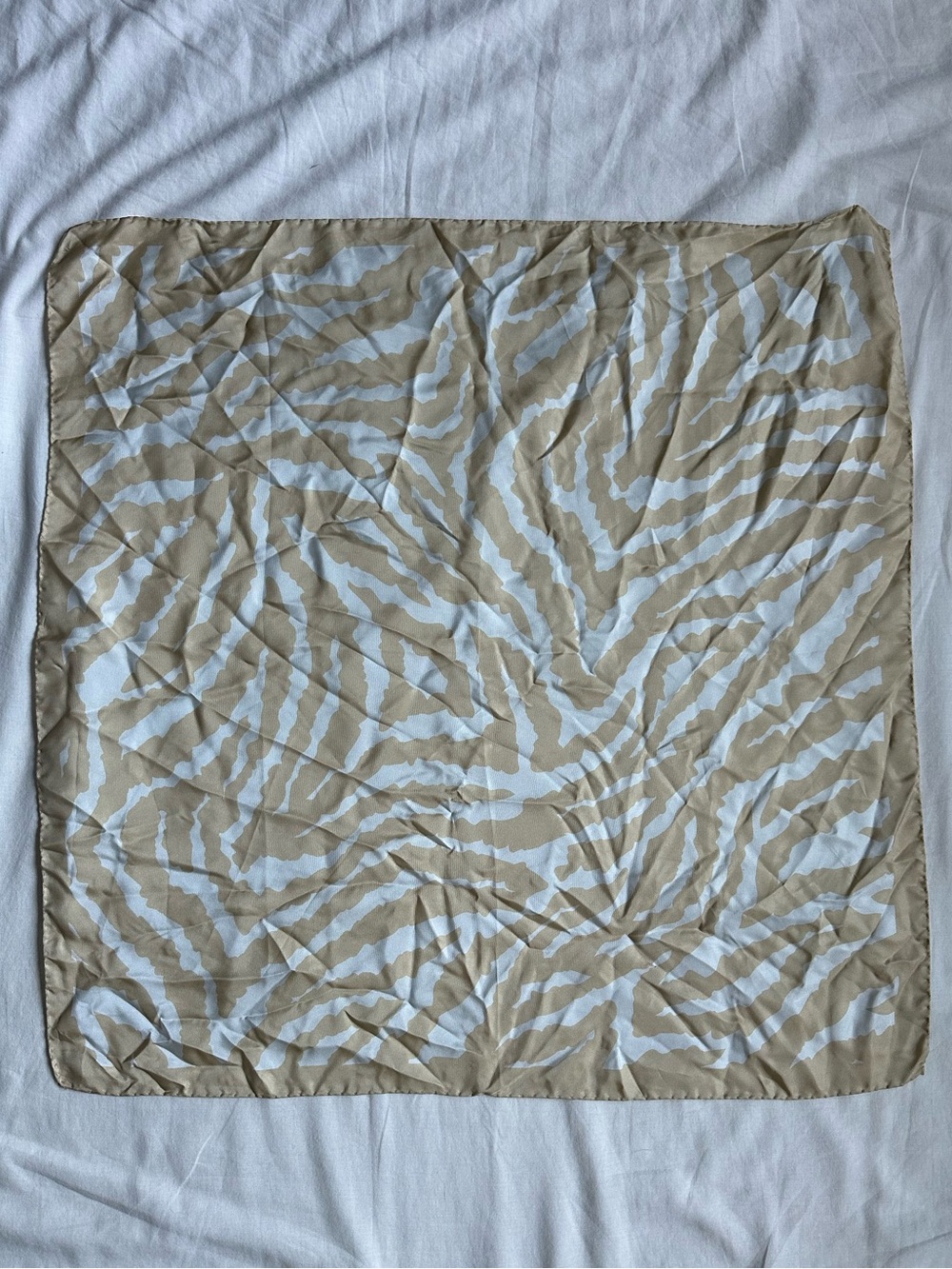 Neutral Zebra Print Silk Square Scarf - Beige & White